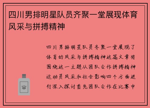 四川男排明星队员齐聚一堂展现体育风采与拼搏精神